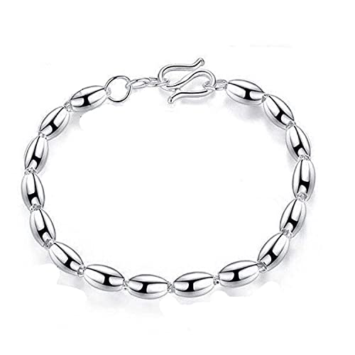 ZGHQHCDRH Armband, Damen Exquisites Armband Aus Ovalen Polierten Silberperlen Freundschaftsarmband Sterling Silber Schmuck Geschenke for Schwestern Freund Paare M von ZGHQHCDRH