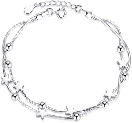 ZGHQHCDRH Armband, Exquisite Hand Silber Sterne Doppel Kette Armband Mode Armband Damen Silber Jewell ZGHQHCDRH Armband, Exquisite Hand Silber Sterne Doppel Kette Armband Mode Armband Damen Silber Jewell von ZGHQHCDRH