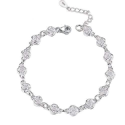 ZGHQHCDRH Exquisites handgeschnitztes Blumen-Silberarmband, Sterling-Silberschmuck, Geschenke for Schwestern, Freunde, Paare von ZGHQHCDRH