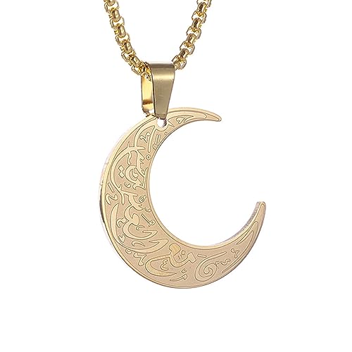 ZGHQHCDRH Halskette, Arabische religiöse Halskette mit Mond-Anhänger for Frauen, Gott-Messenger, Islam, Muslim, Edelstahlschmuck(Gold) von ZGHQHCDRH
