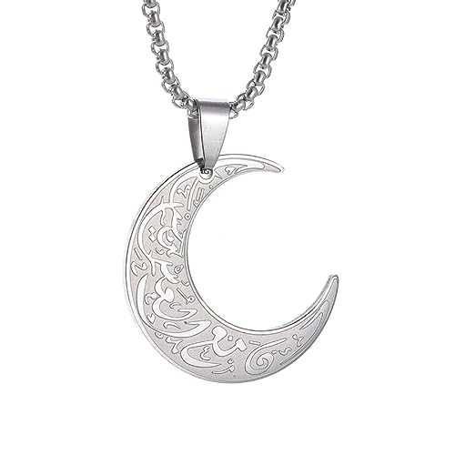 ZGHQHCDRH Halskette, Arabische religiöse Halskette mit Mond-Anhänger for Frauen, Gott-Messenger, Islam, Muslim, Edelstahlschmuck(Silver) von ZGHQHCDRH