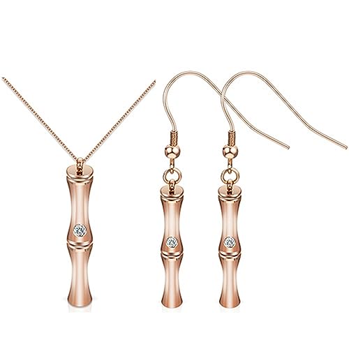ZGHQHCDRH Halskette, Damen Schmuckset Roségold Farbe Edelstahl Bambus Anhänger Halskette & Ohrringe mit Kristall von ZGHQHCDRH
