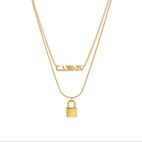 ZGHQHCDRH Halskette, Edelstahl 2 Schicht Gold Farbe Schloss Halskette for Frauen Dicke Kette Choker 2021 Trend Party Schmuck Geschenk von ZGHQHCDRH