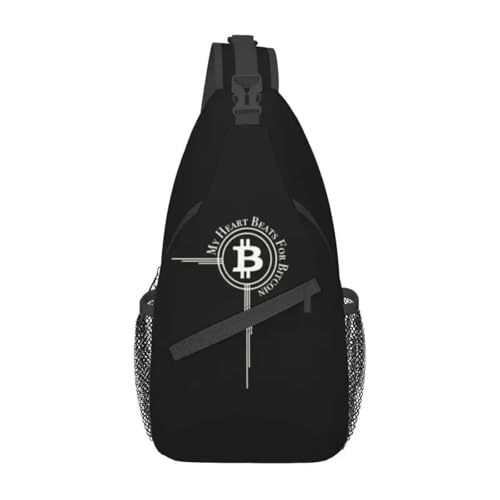 ZGHQHCDRH Mein Herz schlägt für Bitcoin Sling Crossbody Brusttasche Männer Kryptowährung BTC Blockchain Geek Schulterrucksack für Camping Radfahren von ZGHQHCDRH