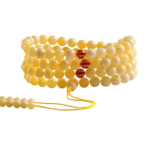 ZGHQHCDRH Rosenkranz-Armband, 8 mm gelbe weiße Bernstein-Perlen-Halskette, Armband, 108 Buddha-Rosenkranzperlen for Yoga, Gebet, Meditation (Farbe: Weiß)(Unique Colour) von ZGHQHCDRH