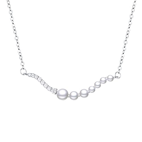 ZGHQHCDRH Silberne Halskette für Damen, Sterling Exquisite Halskette for Frauen S925 Silber Perle Zirkon zierliche trendige zarte Kette Geschenk Schmuck for sie Mädchen Paare von ZGHQHCDRH
