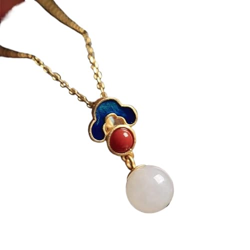 ZGHQHCDRH Silberne Halskette für Damen, Sterling Vintage Emaille Halskette for Frauen S925 Silber Hetian Jade Perle zierliche trendige zarte Kette Geschenk Schmuck for sie Mädchen Paare von ZGHQHCDRH