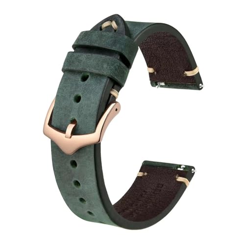 ZGHQHCDRH Uhrenarmband, 5 Farben Uhrenarmband aus echtem Leder mit Schnalle(Green Rose,18mm) von ZGHQHCDRH