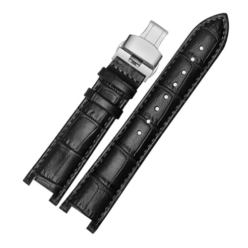 ZGHQHCDRH Uhrenarmband, Rindsleder Lederband Konkaven Armband Kalbsleder Schmetterling Schnalle Kompatibel(Black silver,21x15mm) von ZGHQHCDRH