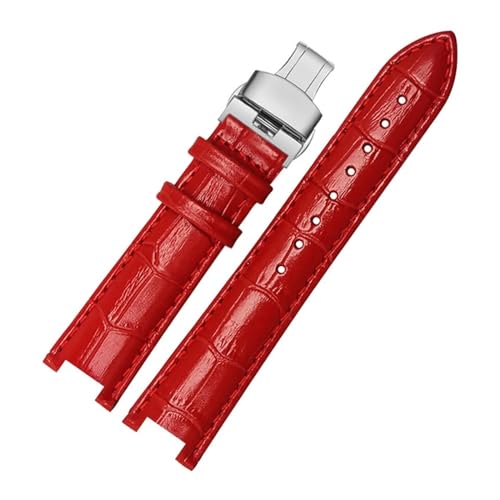 ZGHQHCDRH Uhrenarmband, Rindsleder Lederband Konkaven Armband Kalbsleder Schmetterling Schnalle Kompatibel(Red silver,21x15mm) von ZGHQHCDRH