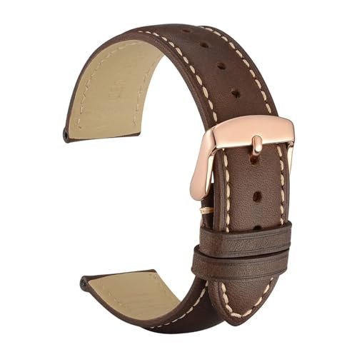 ZGHQHCDRH verstellbares Uhrenarmband ， Kalbsleder Leder Armband Weiches Material Armband Uhr Band Gold Schnalle(Brownrose gold,16mm) von ZGHQHCDRH