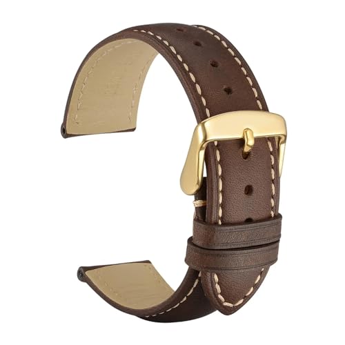 ZGHQHCDRH verstellbares Uhrenarmband ， Kalbsleder Leder Armband Weiches Material Armband Uhr Band Gold Schnalle(Dark BrownGoldB,22mm) von ZGHQHCDRH