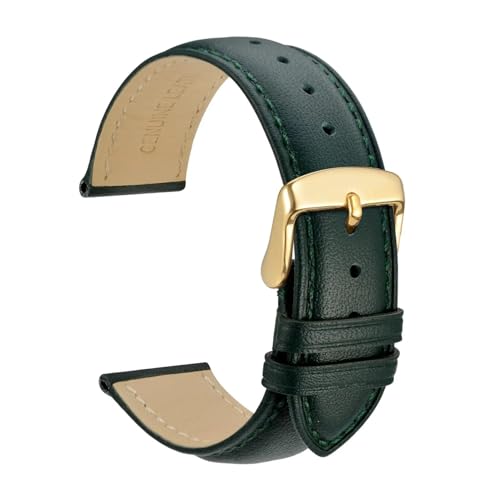 ZGHQHCDRH verstellbares Uhrenarmband ， Kalbsleder Leder Armband Weiches Material Armband Uhr Band Gold Schnalle(Dark GreenGold,24mm) von ZGHQHCDRH