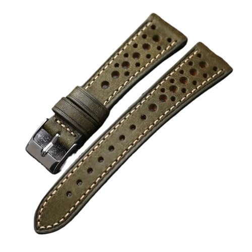 ZGHQHCDRH verstellbares Uhrenarmband ， Kompatibel mit antikem Uhrenarmband, atmungsaktiv, erste Schicht Rindsleder, handgefertigtes Herrenarmband(Green,21mm) von ZGHQHCDRH