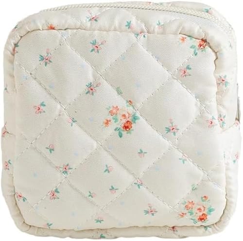 kulturtasche Damen Kosmetiktasche Make up Tasche Quilted Makeup Bag for Women, Makeup Bag Floral Cotton CosmeticBag Travel Cotton clean Girl (A) von ZGHQHCDRH