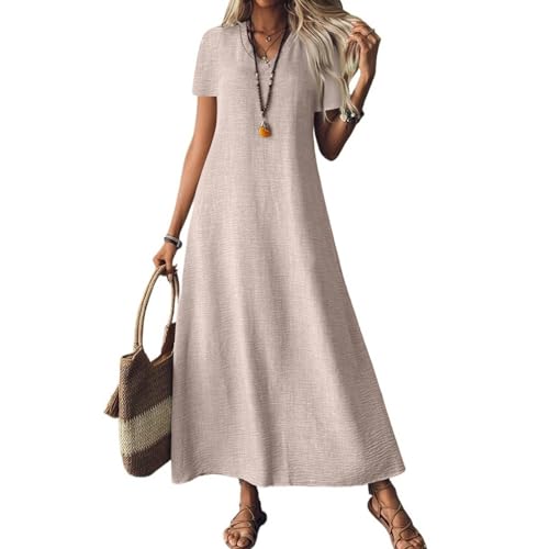 Sommerkleid Damen Lang Leinenkleid Kurzarm V Ausschnitt Musselin Kleid A Linie Strandkleid Damen Luftig Maxikleid Lässig Einfarbig Leicht Urlaub Baumwolle Leinen Freizeitkleid Sommerkleid Damen Lang Leinenkleid Kurzarm V Ausschnitt Musselin Kleid A Linie Strandkleid Damen Luftig Maxikleid Lässig Einfarbig Leicht Urlaub Baumwolle Leinen Freizeitkleid von ZGIDDAZ