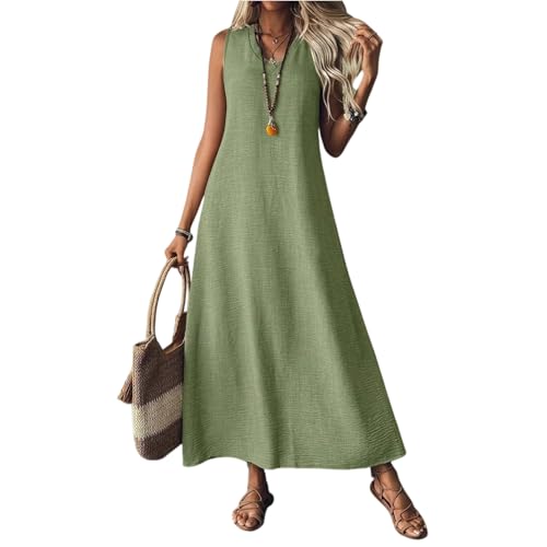 Sommerkleid Damen Lang Leinenkleid Kurzarm V Ausschnitt Musselin Kleid A Linie Strandkleid Damen Luftig Maxikleid Lässig Einfarbig Leicht Urlaub Baumwolle Leinen Freizeitkleid Sommerkleid Damen Lang Leinenkleid Kurzarm V Ausschnitt Musselin Kleid A Linie Strandkleid Damen Luftig Maxikleid Lässig Einfarbig Leicht Urlaub Baumwolle Leinen Freizeitkleid von ZGIDDAZ