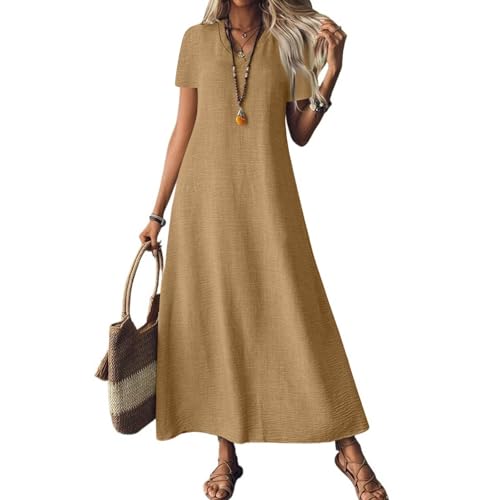 Sommerkleid Damen Lang Leinenkleid Kurzarm V Ausschnitt Musselin Kleid A Linie Strandkleid Damen Luftig Maxikleid Lässig Einfarbig Leicht Urlaub Baumwolle Leinen Freizeitkleid Sommerkleid Damen Lang Leinenkleid Kurzarm V Ausschnitt Musselin Kleid A Linie Strandkleid Damen Luftig Maxikleid Lässig Einfarbig Leicht Urlaub Baumwolle Leinen Freizeitkleid von ZGIDDAZ