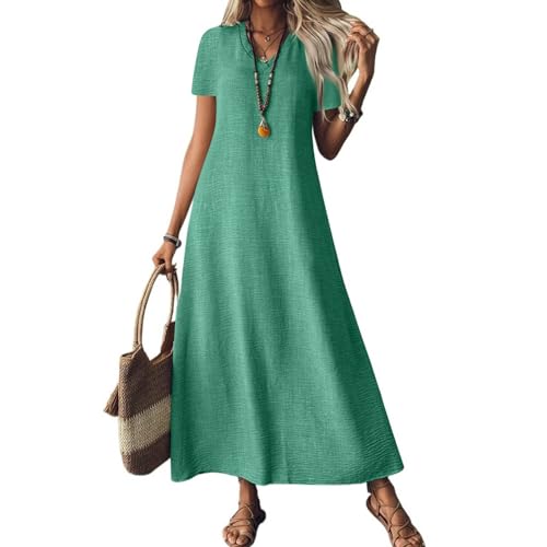 Sommerkleid Damen Lang Leinenkleid Kurzarm V Ausschnitt Musselin Kleid A Linie Strandkleid Damen Luftig Maxikleid Lässig Einfarbig Leicht Urlaub Baumwolle Leinen Freizeitkleid Sommerkleid Damen Lang Leinenkleid Kurzarm V Ausschnitt Musselin Kleid A Linie Strandkleid Damen Luftig Maxikleid Lässig Einfarbig Leicht Urlaub Baumwolle Leinen Freizeitkleid von ZGIDDAZ