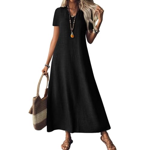 Sommerkleid Damen Lang Leinenkleid Kurzarm V Ausschnitt Musselin Kleid A Linie Strandkleid Damen Luftig Maxikleid Lässig Einfarbig Leicht Urlaub Baumwolle Leinen Freizeitkleid Sommerkleid Damen Lang Leinenkleid Kurzarm V Ausschnitt Musselin Kleid A Linie Strandkleid Damen Luftig Maxikleid Lässig Einfarbig Leicht Urlaub Baumwolle Leinen Freizeitkleid von ZGIDDAZ