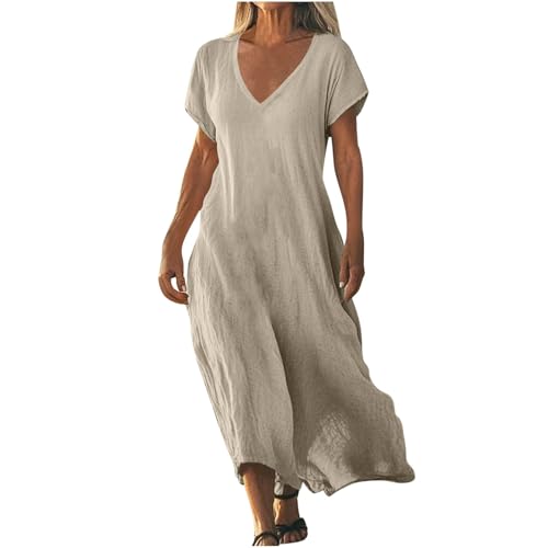 Sommerkleider Damen Leicht und Luftig Boho Kleid Elegant Lässig Strandkleid Kurzarm V-Ausschnitt Maxikleid A-Linie Blumenkleid Strand Freizeitkleid Lange Urlaub Kleider Sundress Khaki2 L Sommerkleider Damen Leicht und Luftig Boho Kleid Elegant Lässig Strandkleid Kurzarm V-Ausschnitt Maxikleid A-Linie Blumenkleid Strand Freizeitkleid Lange Urlaub Kleider Sundress Khaki2 L von ZGIDDAZ