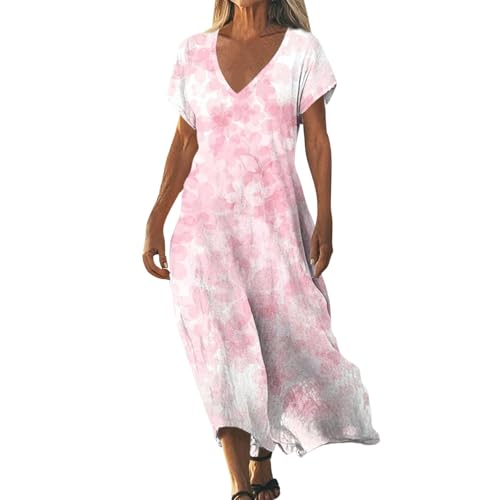 Sommerkleider Damen Leicht und Luftig Boho Kleid Elegant Lässig Strandkleid Kurzarm V-Ausschnitt Maxikleid A-Linie Blumenkleid Strand Freizeitkleid Lange Urlaub Kleider Sundress Light pink4 L Sommerkleider Damen Leicht und Luftig Boho Kleid Elegant Lässig Strandkleid Kurzarm V-Ausschnitt Maxikleid A-Linie Blumenkleid Strand Freizeitkleid Lange Urlaub Kleider Sundress Light pink4 L von ZGIDDAZ