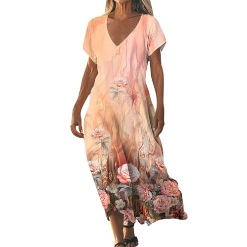 Sommerkleider Damen Leicht und Luftig Strandkleid Damen Lang Boho Kleid Kurzarm V-Ausschnitt Maxikleider A-Linie Elegante Lässige Blumenkleid Strand Freizeitkleid Lange Urlaub Kleider Sundress Sommerkleider Damen Leicht und Luftig Strandkleid Damen Lang Boho Kleid Kurzarm V-Ausschnitt Maxikleider A-Linie Elegante Lässige Blumenkleid Strand Freizeitkleid Lange Urlaub Kleider Sundress von ZGIDDAZ