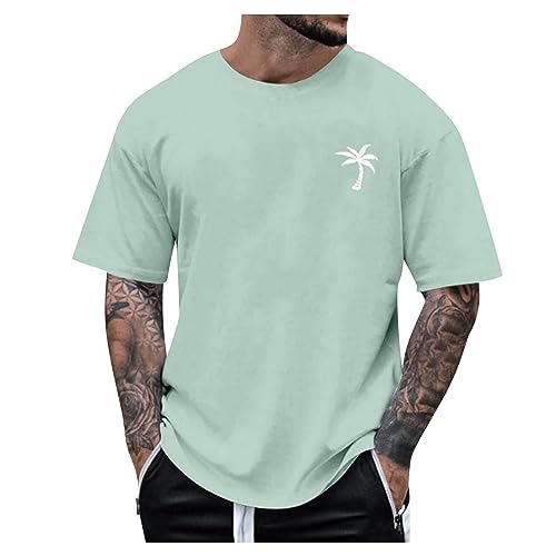 Tshirt Herren Sommer T Shirt Herren Rundhals Kurzarm Sommer Shirt Herren Sportshirt Männer Oberteile T-Shirts Für Herren 3XL T Shirt Herren Fitnessshirt Bequeme Outdoorshirt Minzgrün L von ZGIDDAZ