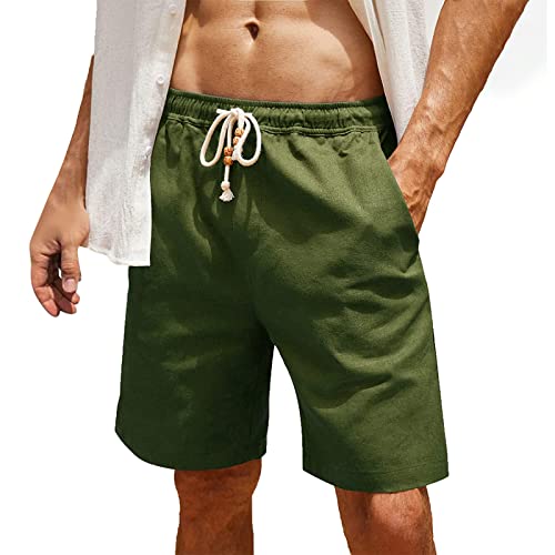 ZGIDDAZ Kurze Hosen Herren Sport Shorts Herren Baumwolle Leinen Cargohose Herren Schwarz Kurz Cargohose Herren Camouflage Kurz Stretch Sport Short Herren Kurz Kurze Arbeitshose Herren Armeegrün M von ZGIDDAZ