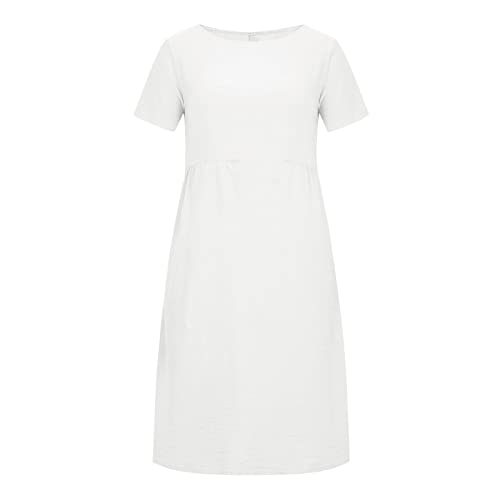 ZGIDDAZ Leinenkleider Damen Sommer Kleid Baumwolle Sommerkleider Leicht und Luftig Leinenkleid mit Taschen Kleider Lang Elegant Maxi Dresses for Women Strandkleid Kurzarm Freizeitkleid von ZGIDDAZ