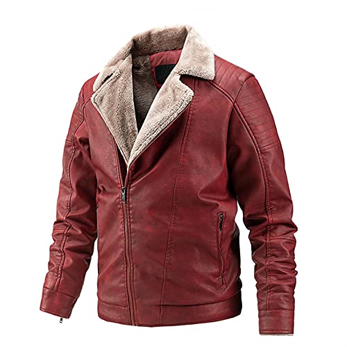 Herbstjacke Herren Jacke mit Plüschkragen Winterjacke Übergangsjacke Warm Fliegerjacke Bomberjacke Cargo Jacke Männer Blouson Windbreaker Lederjacke karierte Reverstasche dicke lose Zipper Jacke von ZGKM