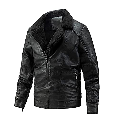 Herbstjacke Herren Jacke mit Plüschkragen Winterjacke Übergangsjacke Warm Fliegerjacke Bomberjacke Cargo Jacke Männer Blouson Windbreaker Lederjacke karierte Reverstasche dicke lose Zipper Jacke von ZGKM