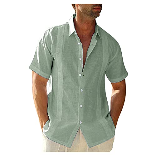 Leinenhemd Herren Kurzarm Cuban Camp Guayabera Hemd Leinen Baumwolle Hippie Beach Button Down Shirts Langarm Sommerhemd Regular Fit Freizeithemd aus Sommer Freizeit Men´s Shirt Hawaiihemd Henry Hemd von ZGKM