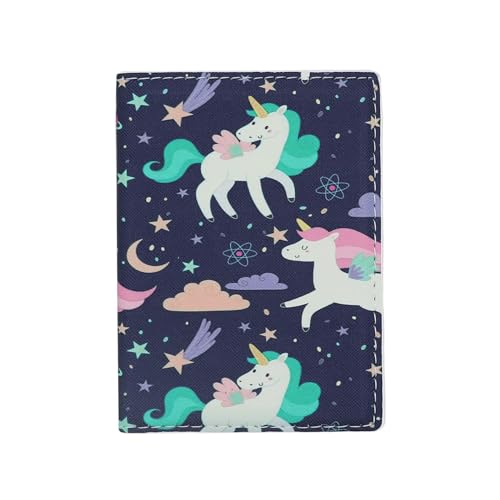 ZGMYC Niedliches Einhorn Reisepasshülle Cartoon PU Leder Reisepasshülle Kartenetui Brieftasche für Kinder Mädchen Frauen, Blau, Einhorn, Einheitsgröße, Modern von ZGMYC