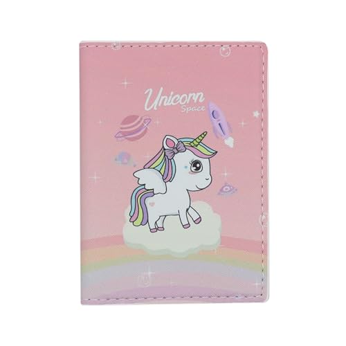 ZGMYC Niedliches Einhorn Reisepasshülle Cartoon PU Leder Reisepasshülle Kartenetui Brieftasche für Kinder Mädchen Frauen, Pfirsichrosa Einhorn, Einheitsgröße, Modern von ZGMYC