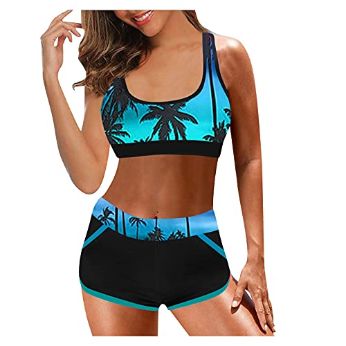 ZGNB Bikini Damen,Bandeau Smocked Swimwear Two Piece Swimsuit GroßE Oberweite Tankini Nobel Retro Badeanzug Damen Push Up Set Blau, XXL Oberteil von ZGNB