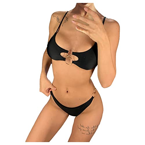 Bikini Damen Push Up,Bikini Damen Push Up Backless Bandeau Bikini Halterneck Lace Up Bikini Triangle Bikini Tankini Verstellbar Bikinihosen FüR Damen Schwarz, M Bikini Rock von ZGNB