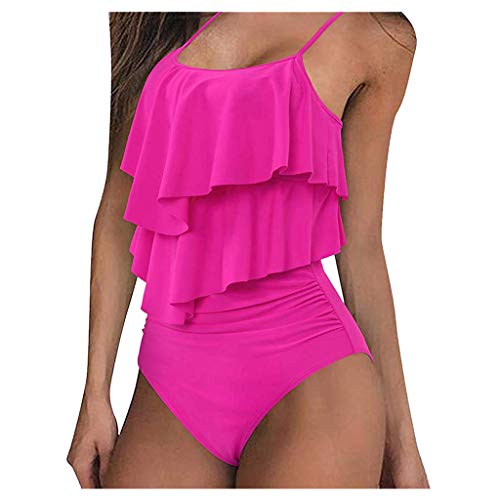 ZGNB Backless Bandeau Bikini Damen Set,Damen Tankini Badebekleidung Bauchweg 164 MäDchen Schwarzer Neckholder GroßE GrößEn Mit BüGel Set Pink, M Push Up von ZGNB