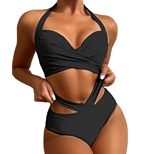 ZGNB Sport Bikini Damen,Two Piece Swimsuit Swimsuit Halterneck Bikini Bikinihose Schwarz Damen Dunkelblauer Tankini Bikini Damen High Waist Schwarz Damen Bikini Set Schwarz, L Bikini Damen Set von ZGNB