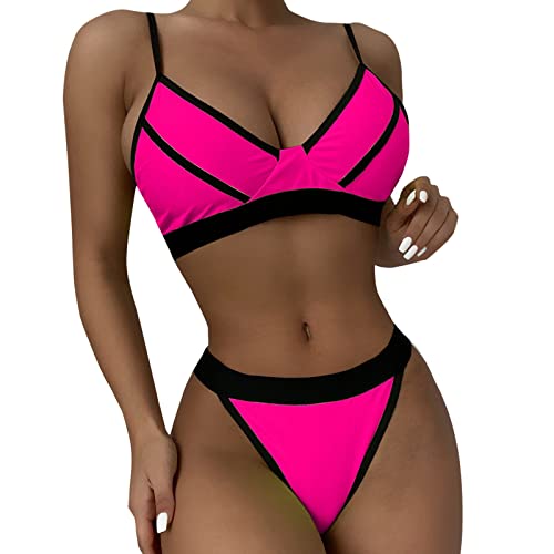 Tankini MäDchen Two Piece Swimsuit Bikini Damen Sexy Schwarz Bikini High Waist Hose Tankini Damen Push Up Bikini braun schöne Bikinis für Damen rot Mehrfarbig von ZGNB