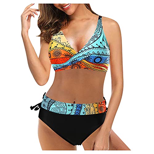 ZGNB Badeanzug Damen Bauchweg,Women's Bikini Set U Neck Ruffles High Waist 152 Sexy Tankini Mit Shorts Oberteil Bauchweg Bauchweg, XL von ZGNB