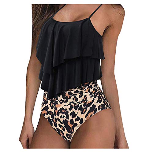 ZGNB Bikini Damen Bauchweg,Bauchweg Frau Bademode Deep V Neck Sporty Bikini Leopardenmuster Oversized Tankini Top Bikini Schwarz Triangel Bikini Damen Sexy Schwarz, XL Bikini Damen von ZGNB