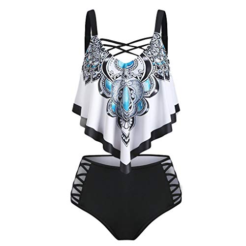 ZGNB Bikini Damen High Waist,Triangle Wide Underbust Band Ruffles High Waist Bikini Pads Tankini Damen Bauchweg 46 Tankini MäDchen 158 Bikinihosen FüR Damen Schwarz, M Bikini Damen von ZGNB