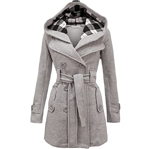 ZGNB Strickjacke Damen,Trenchcoats für Damen,Damen Umlegekragen Gittermantel Gürtel Wollmischung Mantel Asymmetrischer Saum Wickelmantel Warme Oberbekleidung Jacken Windjacke Grauer Mantel für Damen von ZGNB