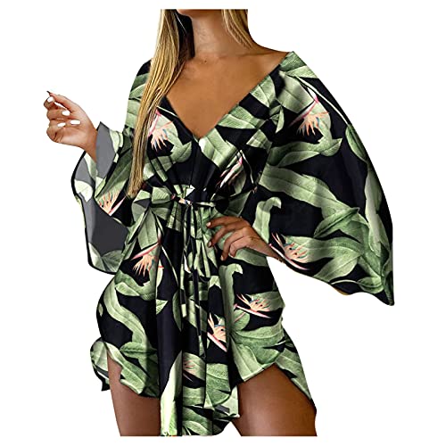 ZGNB Summer Dress Blouson Hoch Slit Einfarbig Dresses for Women Sexy Long Partykleid Damen Elegant Lang Summer Dress for Women Long Summer Dress for Women floral Grün#01 XXL Bluse Damen Sommer von ZGNB