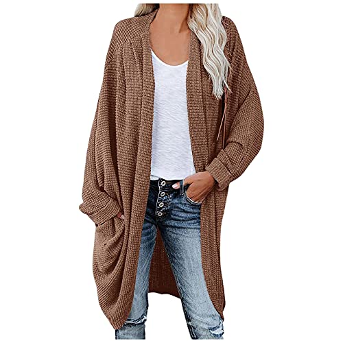 ZGNB Sweatjacke Damen,Damen Mantel Langarm Open Front Cardigan Strickjacke Asymmetrisch Schnitt Strickmantel Langshirt mit Taschen Strickpullover von ZGNB