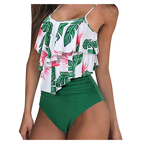 ZGNB Tankini Damen,Oversize Damen Tankini Set Colourful Floral Pattern Push Up Einlagen Bikini Tankini XXL äRmel Tankini Damen GroßE GrößEn Bikini Teenager MäDchen Grün,S Bikini Shorts Damen von ZGNB