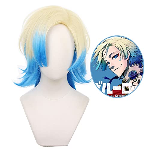 Anime Cosplay Perücke für Blue Lock Bachira Meguru Cosplay Perücke kurzes schwarzes gelbes Haar mit gratis Perückenkappe (Kaiser) von ZGNGLIZ