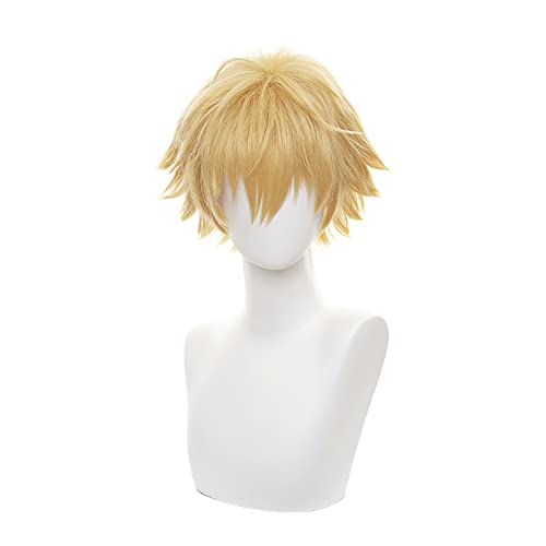 Anime Cosplay -Perücke für Kettensägen Mann Denji Cosplay Perücke gelbe lockige Kurzperücken für Männer + freie Perückenkappe von ZGNGLIZ
