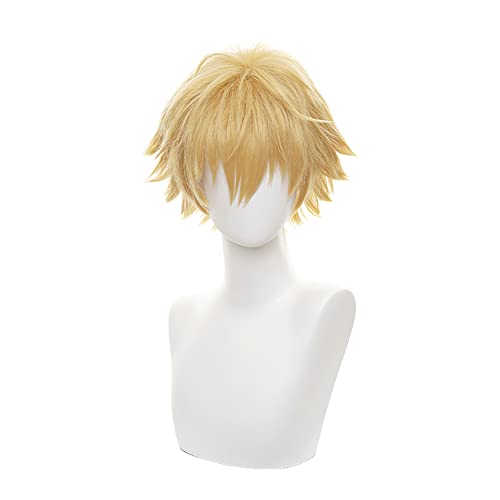 Anime Cosplay Perücke für Kettensägenmann Denji Cosplay Perücke Gelbe lockige kurze Perücken für Männer + kostenlose Perückenkappe von ZGNGLIZ